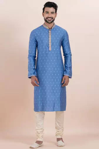 Sky  cotton silk jacquard premium designer festive wear kurta pyjama set