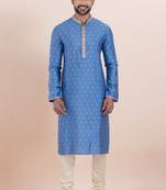 Sky  cotton silk jacquard premium designer festive wear kurta pyjama set