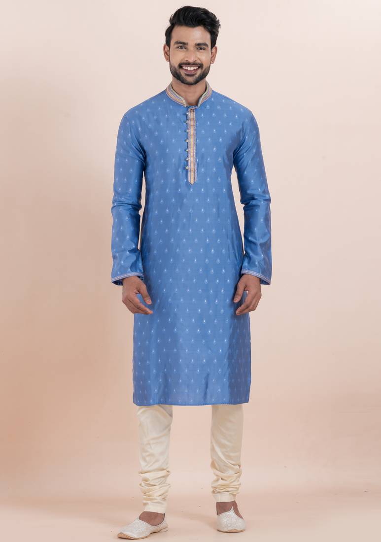 Sky  cotton silk jacquard premium designer festive wear kurta pyjama set