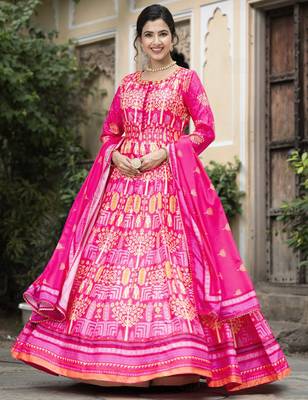 Pink color beautiful dola silk gown with dupatta for ceremonial party look 5