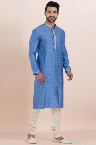 Sky  cotton silk jacquard premium designer festive wear kurta pyjama set