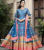 Blue color beautiful dola silk gown with dupatta for ceremonial party look