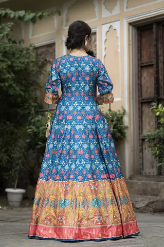 Blue color beautiful dola silk gown with dupatta for ceremonial party look