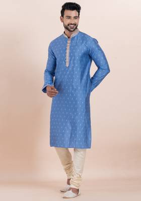 Sky  cotton silk jacquard premium designer festive wear kurta pyjama set 3
