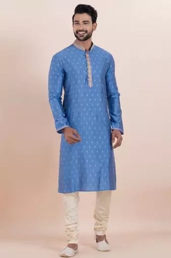 Sky  cotton silk jacquard premium designer festive wear kurta pyjama set