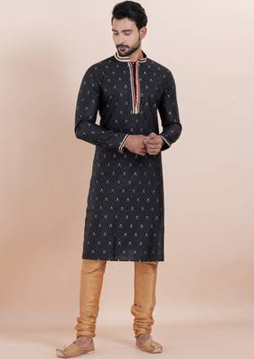 Black cotton silk jacquard premium designer festive wear kurta pyjama set 4