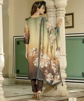Green color beautiful printed readymade viscose silk suit with elegant hand for party looks 2
