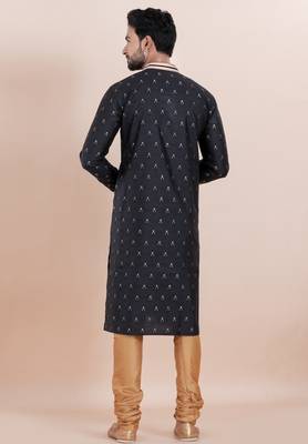 Black cotton silk jacquard premium designer festive wear kurta pyjama set 5