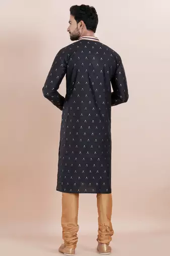 Black cotton silk jacquard premium designer festive wear kurta pyjama set