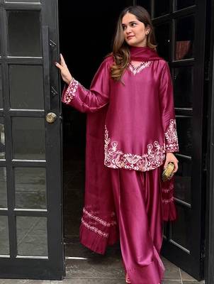 Crepe silk purple tunic set 1