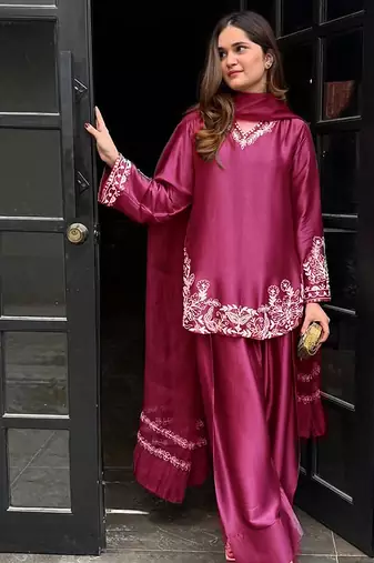 Crepe silk purple tunic set