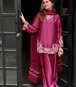 Crepe silk purple tunic set