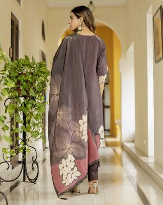 Coffee color beautiful printed readymade viscose silk suit with elegant hand for party looks 2