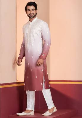 Multi color silky silk premium designer festive wear kurta trouser set 3