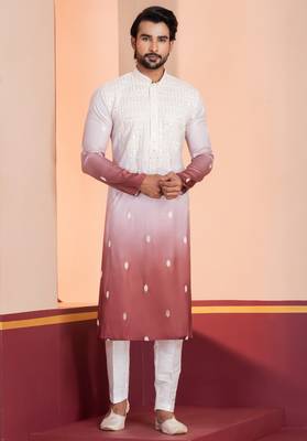 Multi color silky silk premium designer festive wear kurta trouser set 4