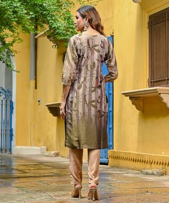 Green color beautiful printed readymade viscose silk suit with elegant hand for party looks 2