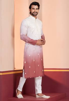 Multi color silky silk premium designer festive wear kurta trouser set 5