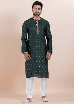 Deep green cotton silk jacquard premium designer festive wear kurta pyjama set 4