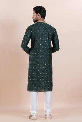 Deep green cotton silk jacquard premium designer festive wear kurta pyjama set 5