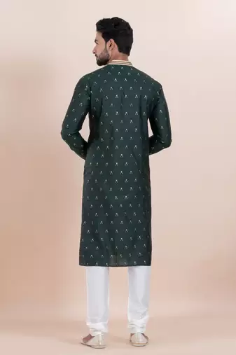 Deep green cotton silk jacquard premium designer festive wear kurta pyjama set