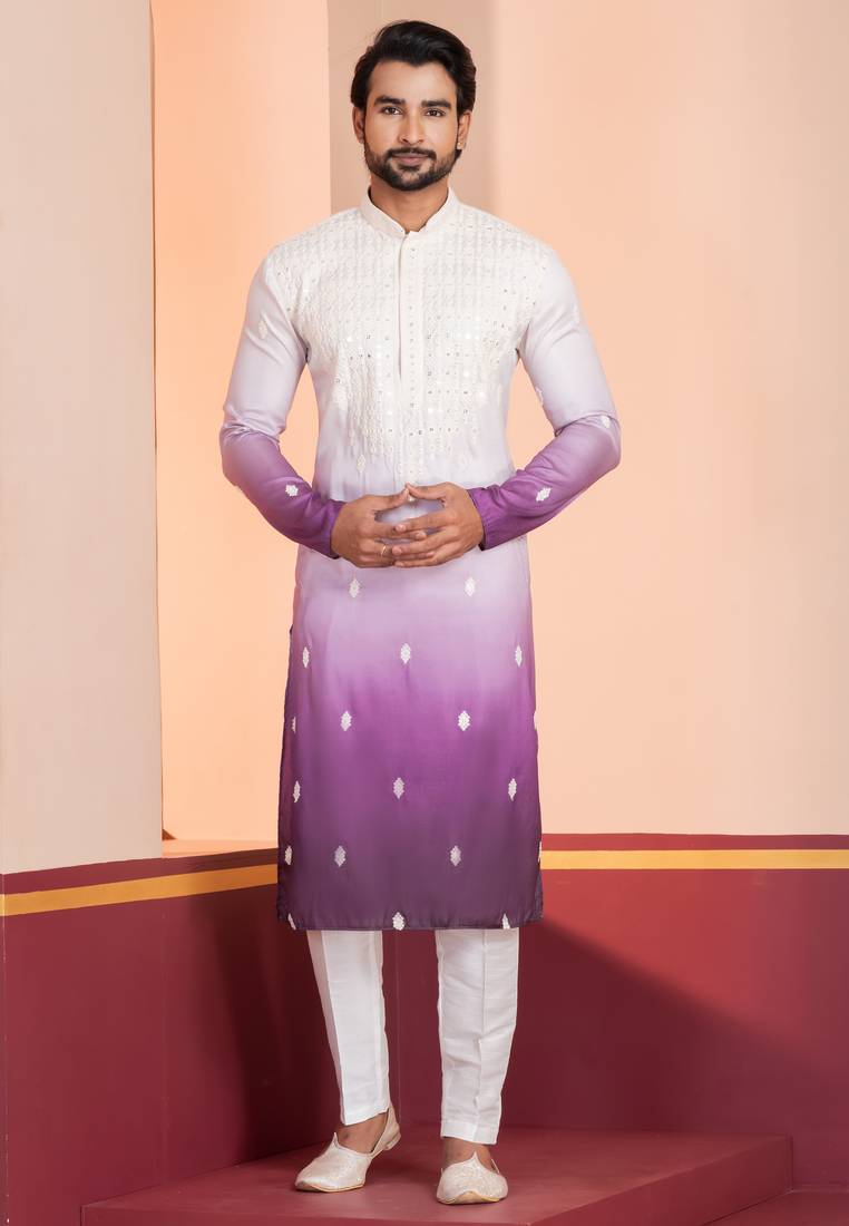 Multi color silky silk premium designer festive wear kurta trouser set