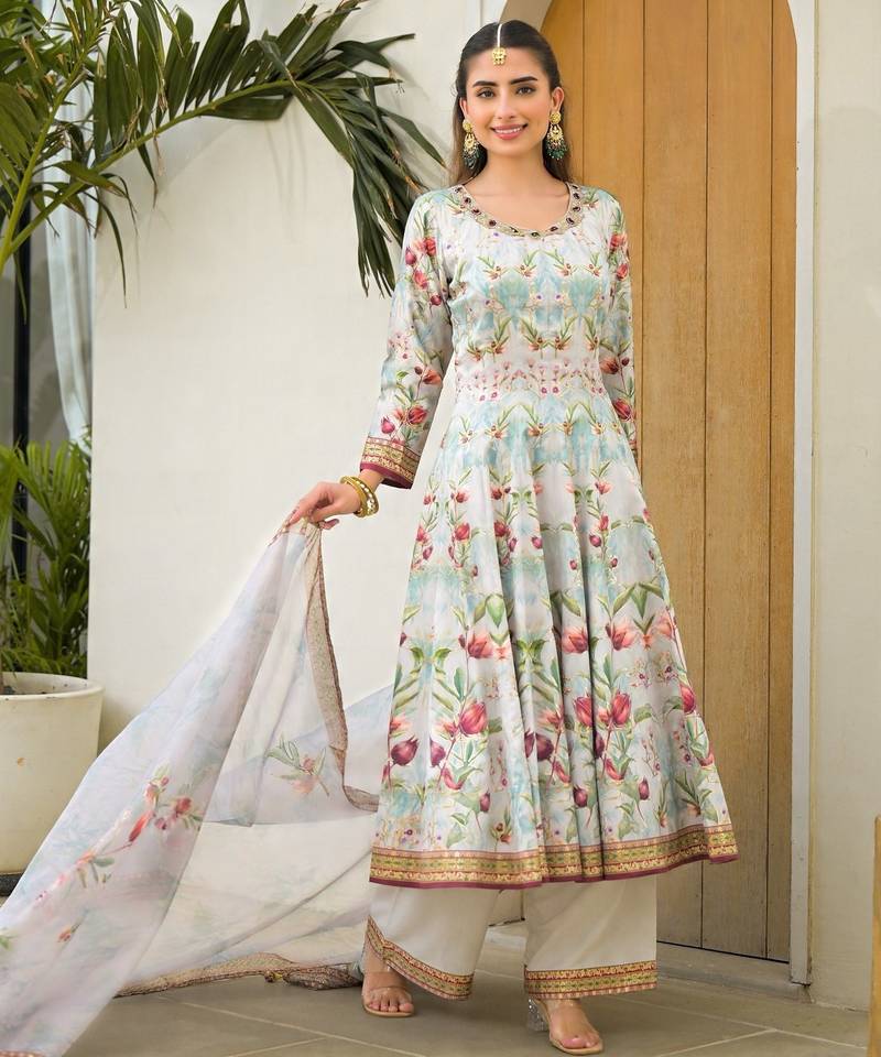 Sea green color elegant sophisticated rich party looks readymade dress