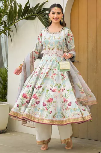 Sea green color elegant sophisticated rich party looks readymade dress