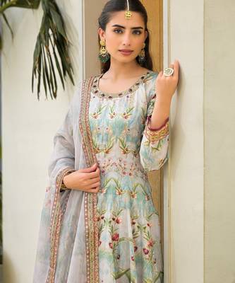 Sea green color elegant sophisticated rich party looks readymade dress 3