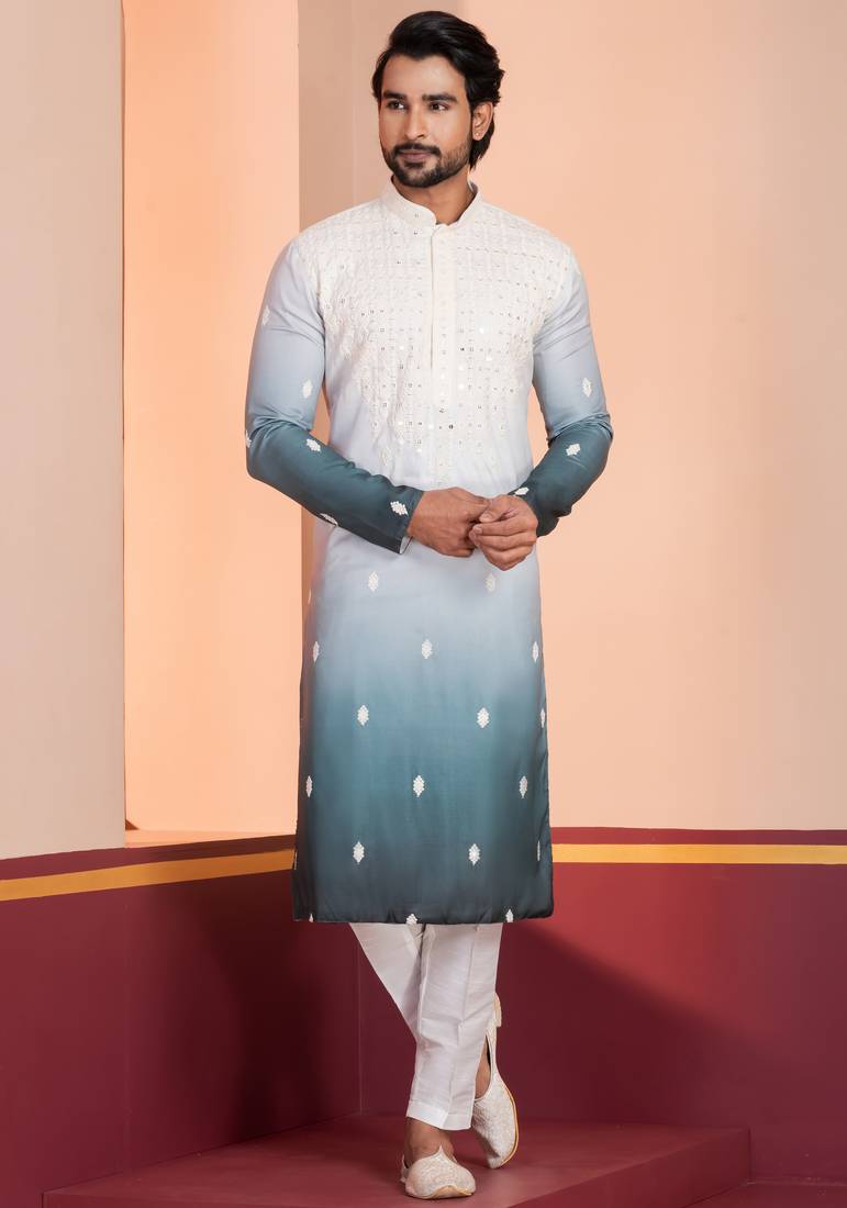 Multi color silky silk premium designer festive wear kurta trouser set