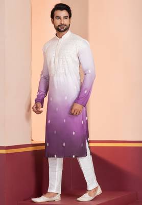 Multi color silky silk premium designer festive wear kurta trouser set 4