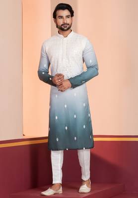 Multi color silky silk premium designer festive wear kurta trouser set 2