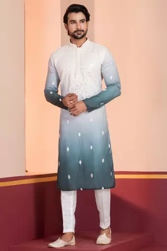 Multi color silky silk premium designer festive wear kurta trouser set