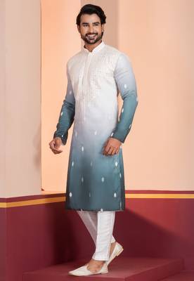 Multi color silky silk premium designer festive wear kurta trouser set 3