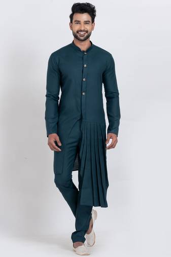 Blue viscose ps premium designer festive wear kurta pyjama set