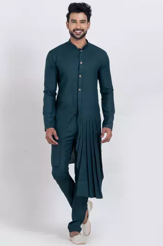 Blue viscose ps premium designer festive wear kurta pyjama set