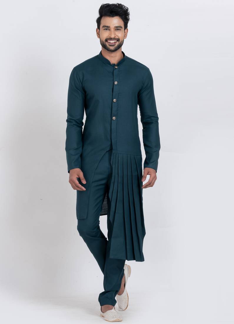 Blue viscose ps premium designer festive wear kurta pyjama set