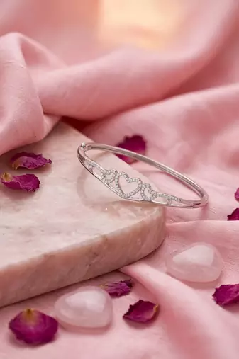 925 sterling silver pavé orbit heart bracelet for women