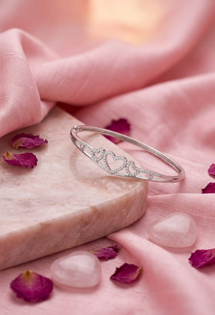 925 sterling silver pavé orbit heart bracelet for women