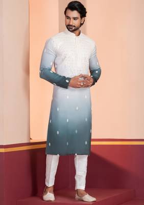 Multi color silky silk premium designer festive wear kurta trouser set 4