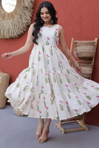 Pink color designer printed fancy partywear long kurti for girlie festive looks