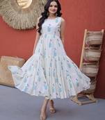 Sky blue color designer printed fancy partywear long kurti for girlie festive looks