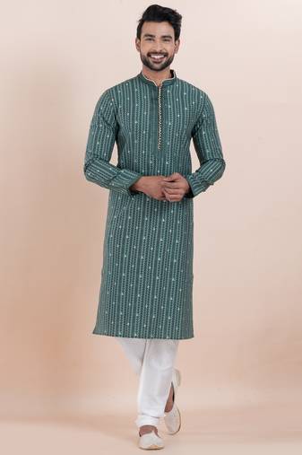 Green color jacquard silk premium designer festive wear kurta pyjama set