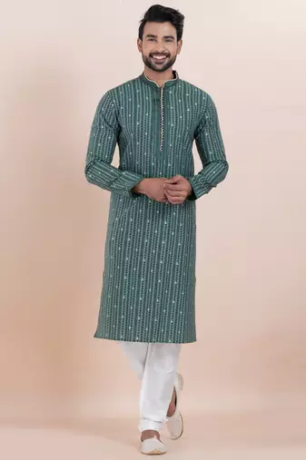 Green color jacquard silk premium designer festive wear kurta pyjama set
