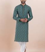 Green color jacquard silk premium designer festive wear kurta pyjama set