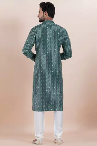 Green color jacquard silk premium designer festive wear kurta pyjama set
