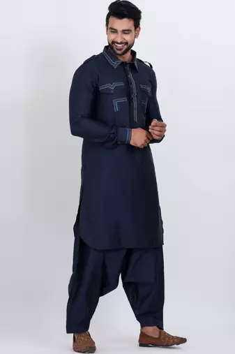 Black viscose ps premium designer festive wear pathani set