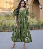 Green color designer printed fancy partywear long kurti for girlie festive looks
