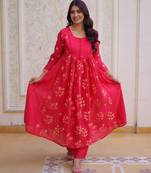 Pink color mal chanderi fabric designer embroidered partywear suit for girls