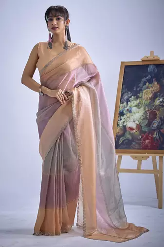 Multi color sequin embroidered work designer silk saree for women