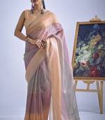 Multi color sequin embroidered work designer silk saree for women